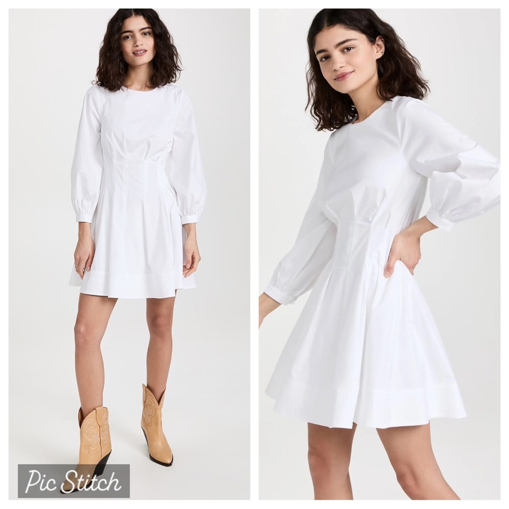 $498 NWT Veronica Beard White Torres Long Sleeve Stretchy Pleated Mini Dress 14 - Picture 1 of 14